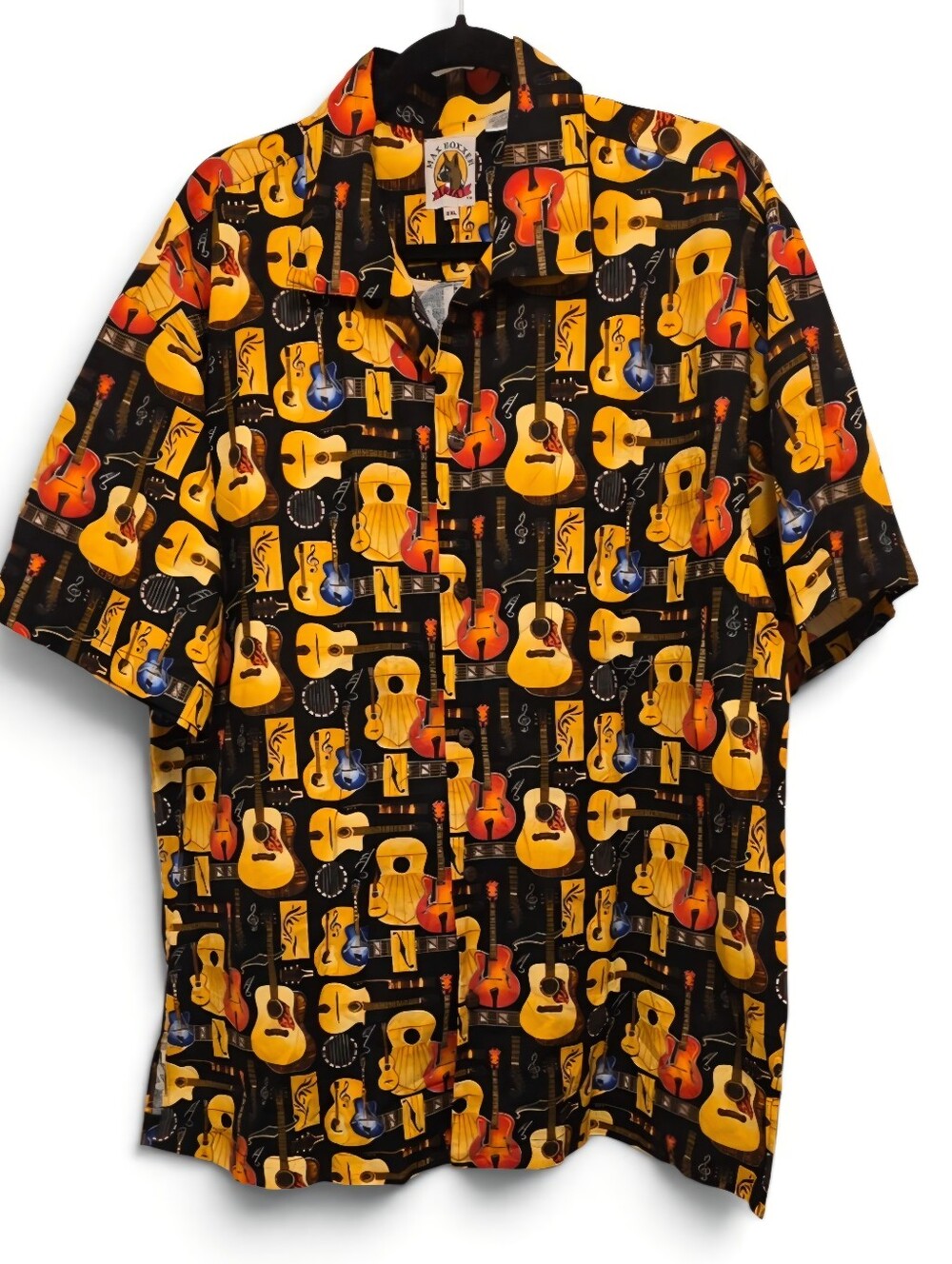 Max Boxxer XXL Mens Camp Shirt Hawaiian Music Notes Guitars Short Sleeved